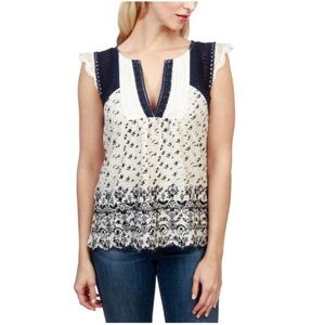 Lucky Brand Sleeveless Lace Flutter Floral Top